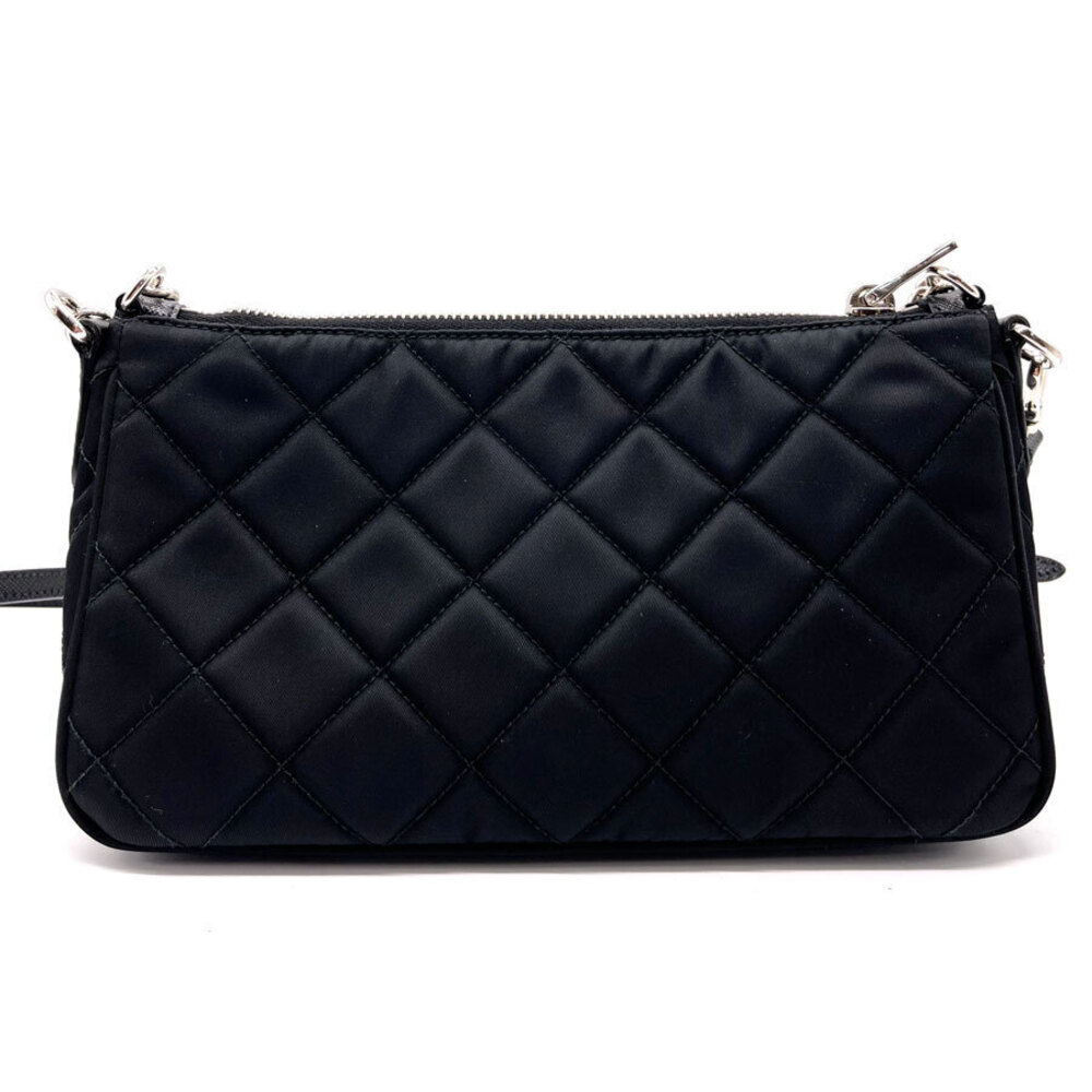 Prada quilted triangle convertible tessuto black enamel bag chain